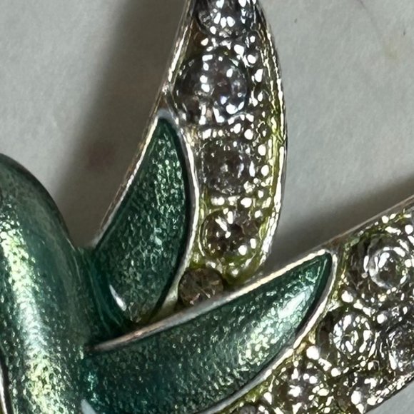 Estate Signed Liz Claiborne Silver Hummingbird Enamel Rhinestone Brooch Pin - Picture 5 of 6
